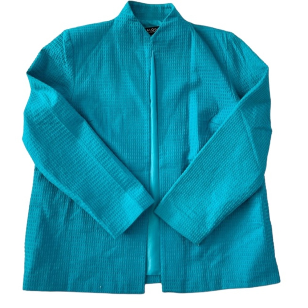 Dialogue Blue Turquoise Cotton Textured Open Blazer Nwot
